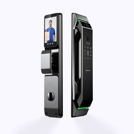 Serrure Intelligente Edge Face ID TECHY avec reconnaissance faciale et design moderne pour domotique maison.