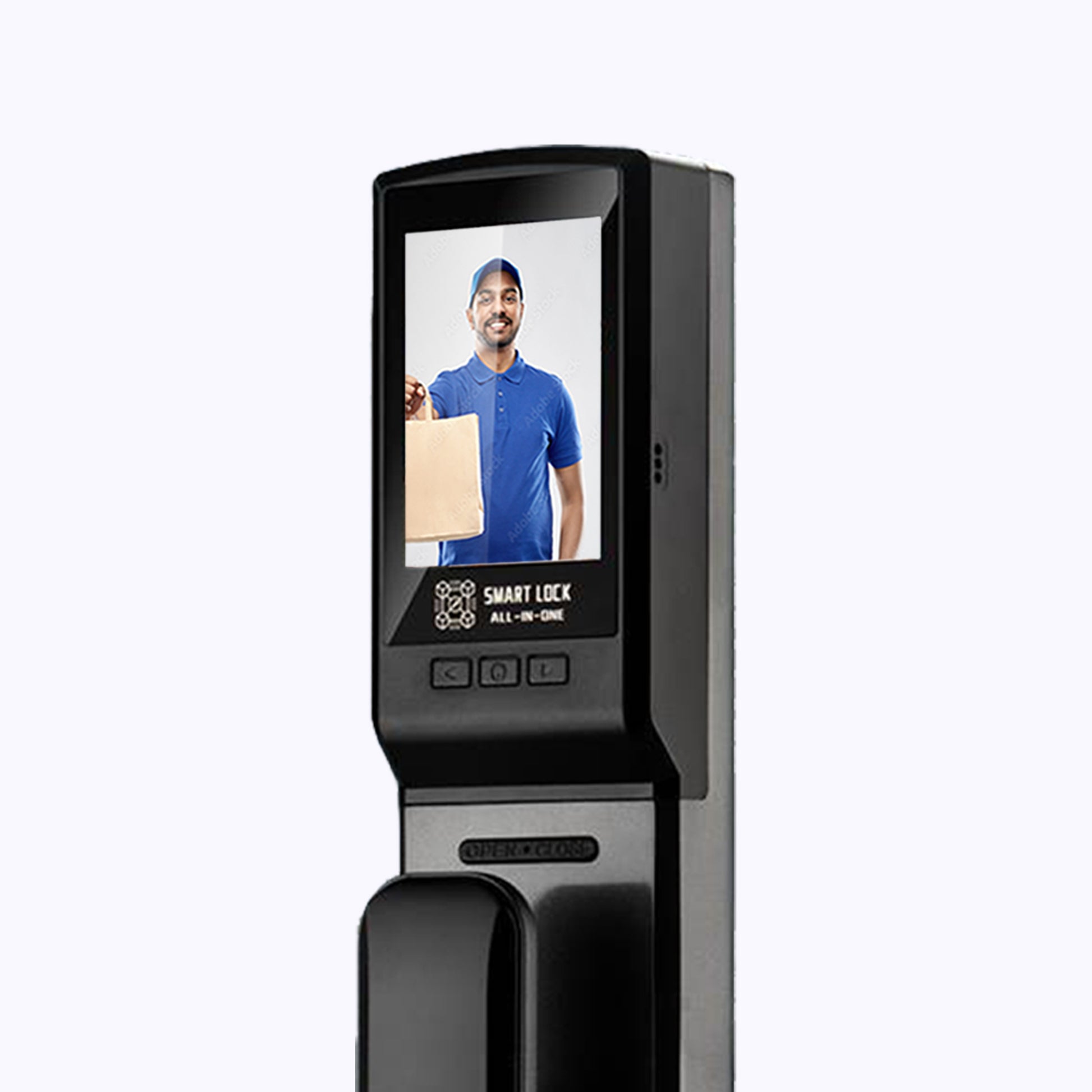 Utilisation de la serrure empreinte digitale Q24 avec reconnaissance faciale 3D, démontrant la technologie de sécurité avancée et la domotique maison.